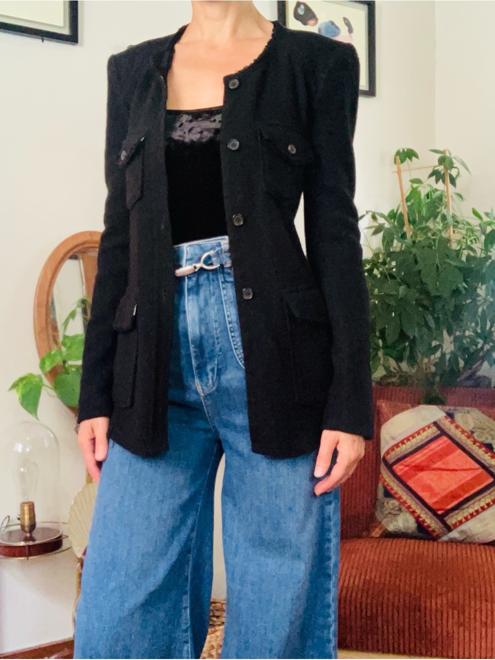 Isabel Marant Étoile - Black Wool Blend Utility Fringe Jacket - Size S